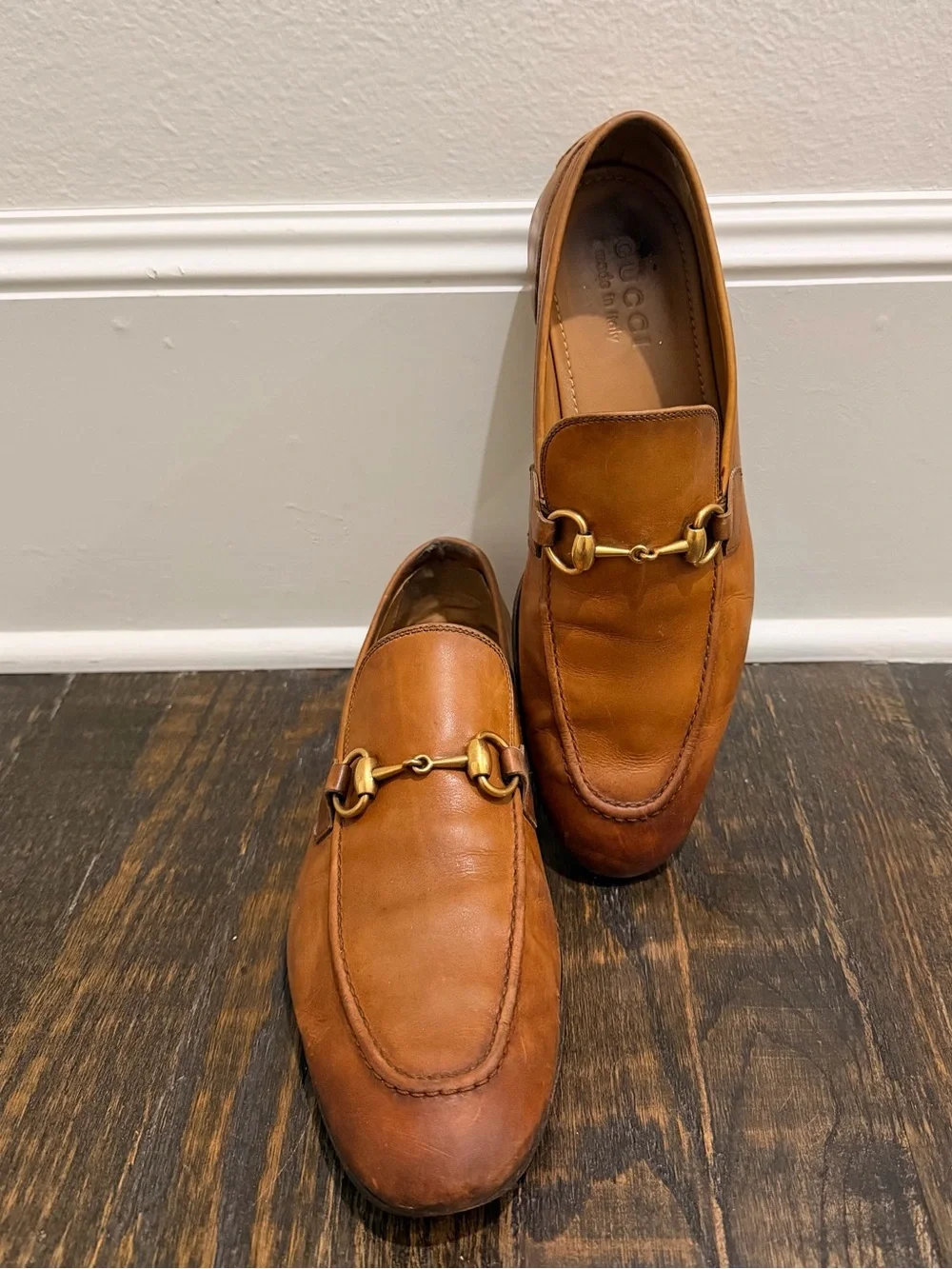 Gucci Jordaan Tan Leather Horsebit Slip-On Loafers